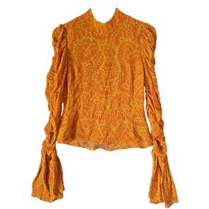 De La Vali Puma Ruched Printed Georgette‎ Top Womens Size 10 Orange